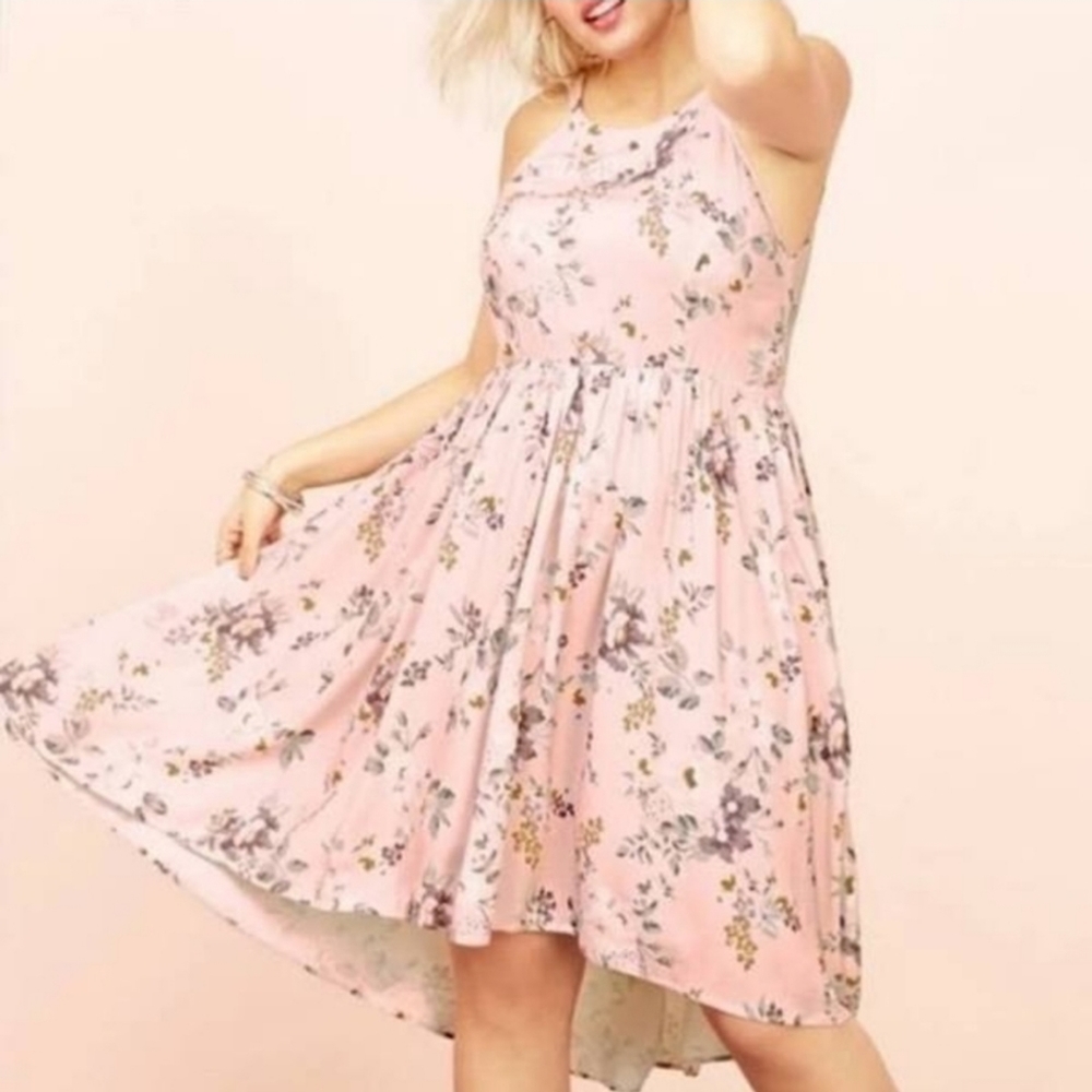 Torrid Midi Challis High Neck Pink Floral Dress size 1x